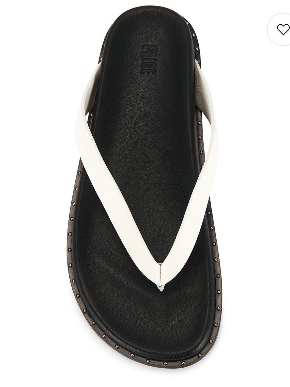 PAIGE Zadie Cream and Black Stud-Trim Leather Flip Flop Sandal